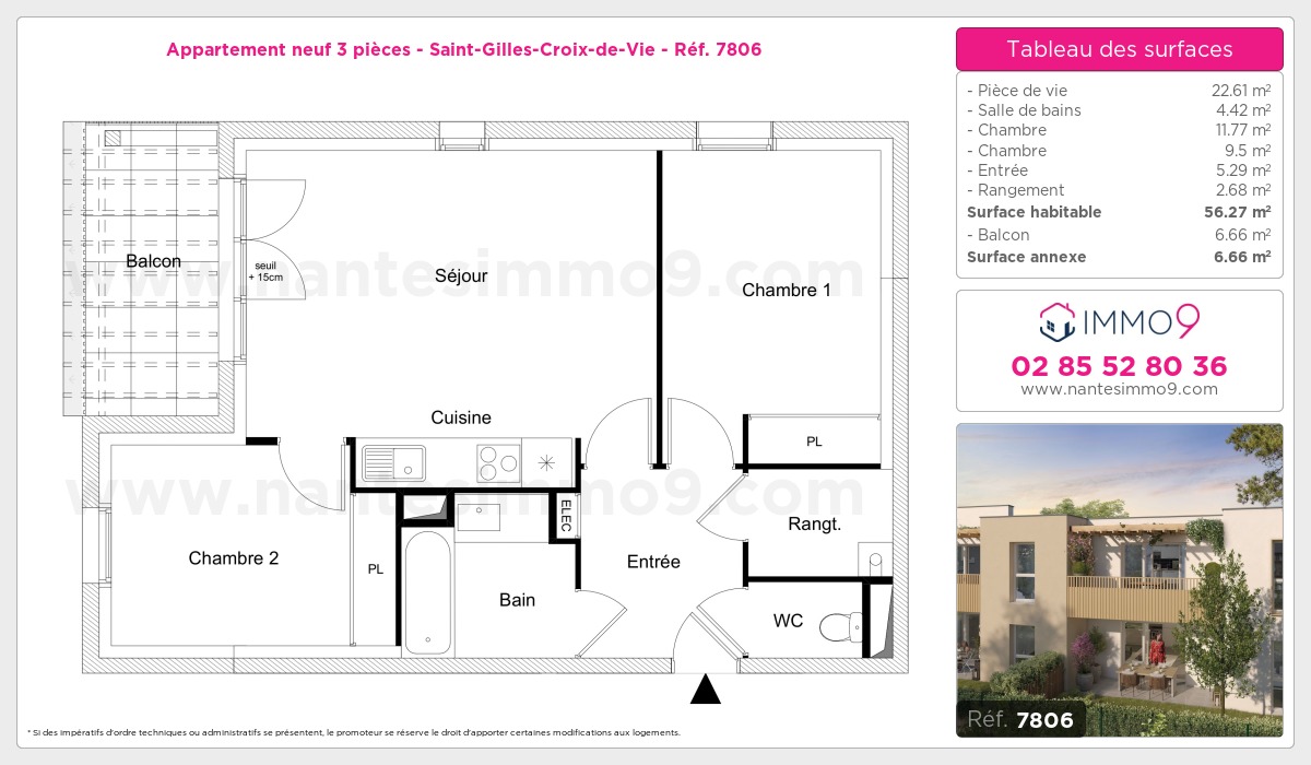 Plan et surfaces, Programme neuf Saint-Gilles-Croix-de-Vie Référence n° 7806