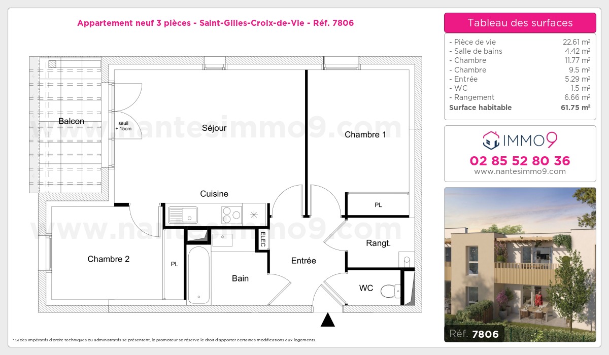 Plan et surfaces, Programme neuf Saint-Gilles-Croix-de-Vie Référence n° 7806