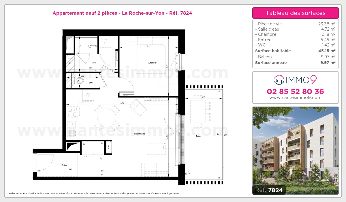 Plan et surfaces, Programme neuf Roche-sur-Yon Référence n° 7824