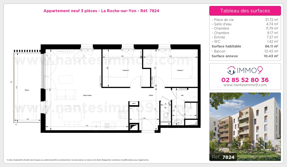 Plan et surfaces, Programme neuf Roche-sur-Yon Référence n° 7824
