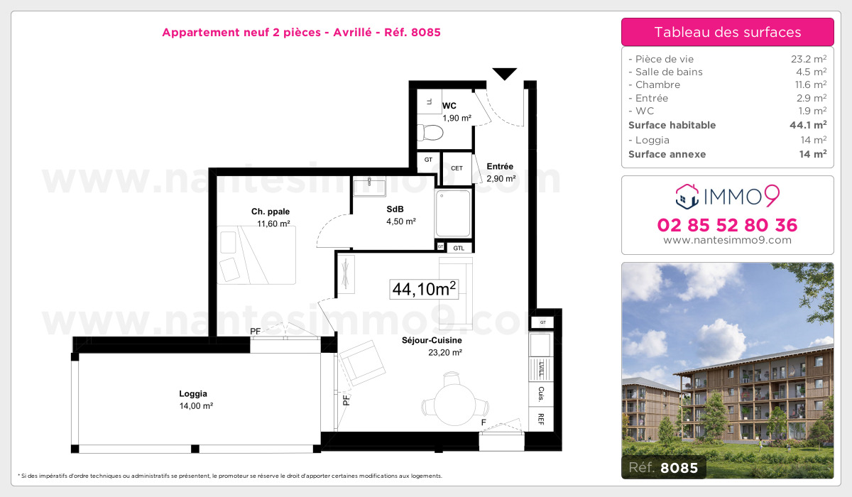 Plan et surfaces, Programme neuf Avrillé Référence n° 8085
