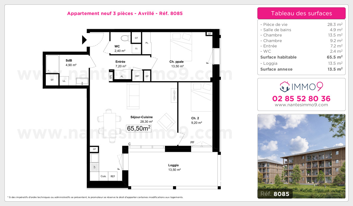 Plan et surfaces, Programme neuf Avrillé Référence n° 8085