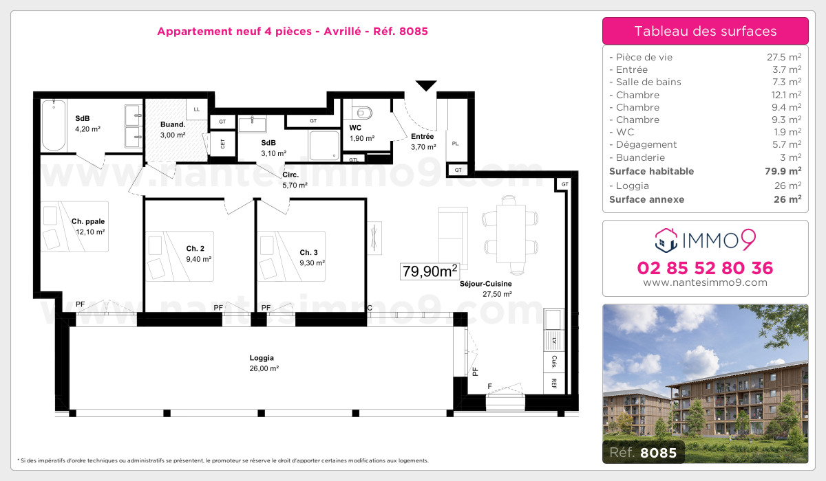 Plan et surfaces, Programme neuf Avrillé Référence n° 8085
