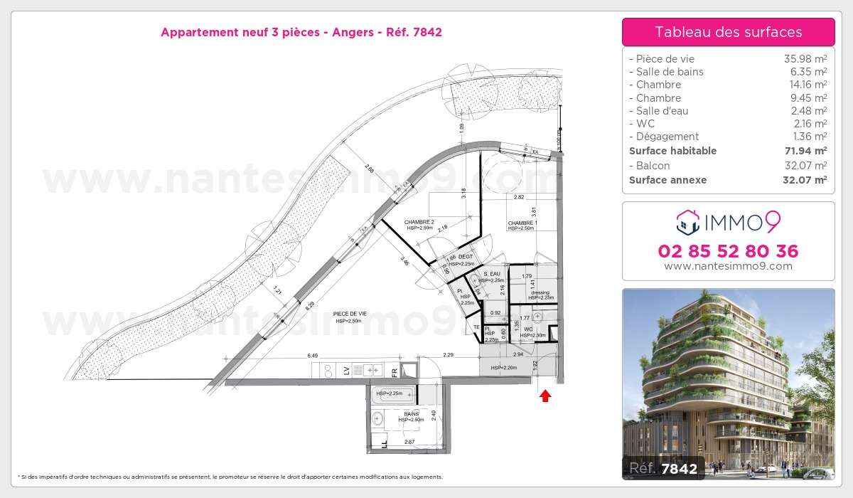 Plan et surfaces, Programme neuf Angers Référence n° 7842