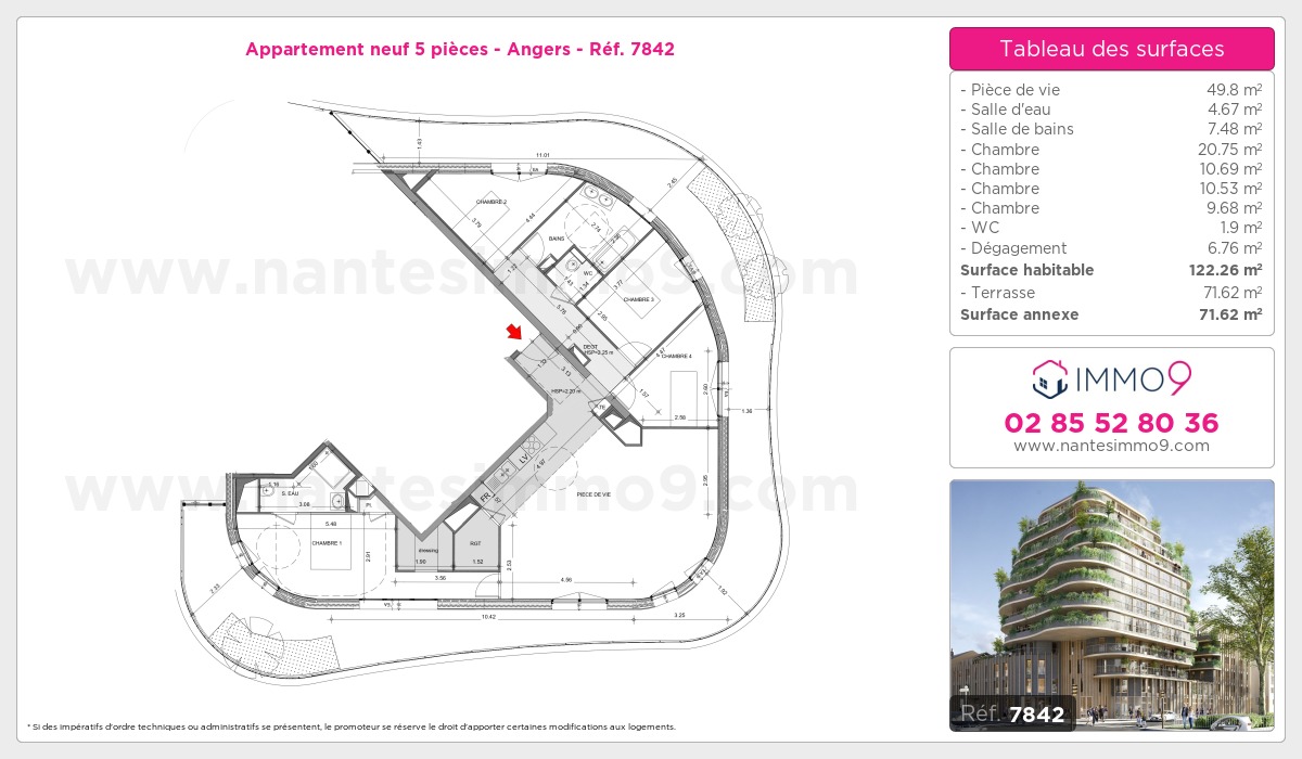 Plan et surfaces, Programme neuf Angers Référence n° 7842