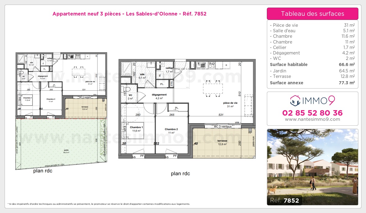 Plan et surfaces, Programme neuf Sables-d'Olonne Référence n° 7852