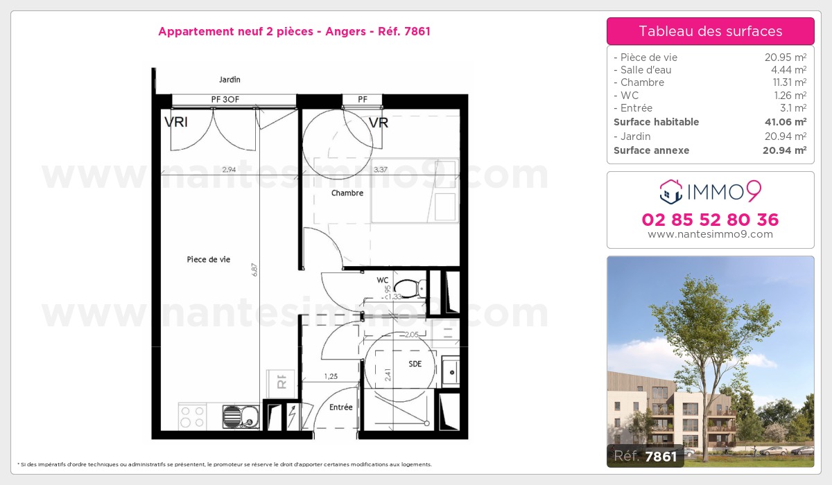 Plan et surfaces, Programme neuf Angers Référence n° 7861