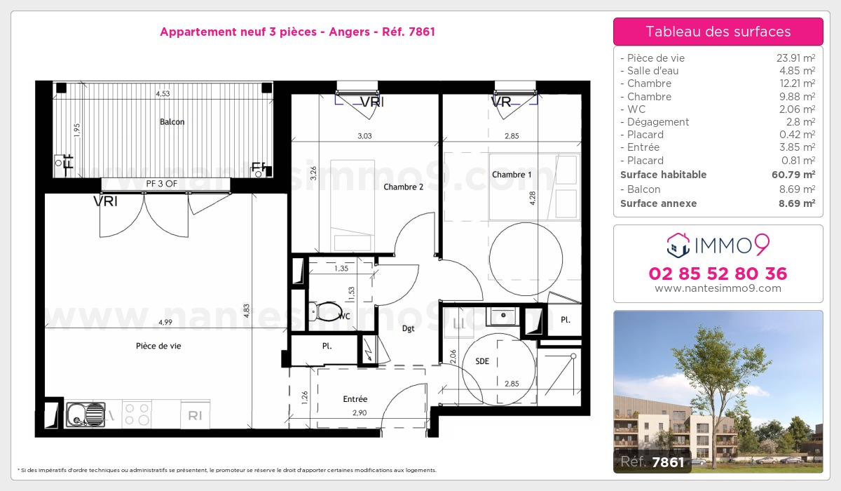 Plan et surfaces, Programme neuf Angers Référence n° 7861