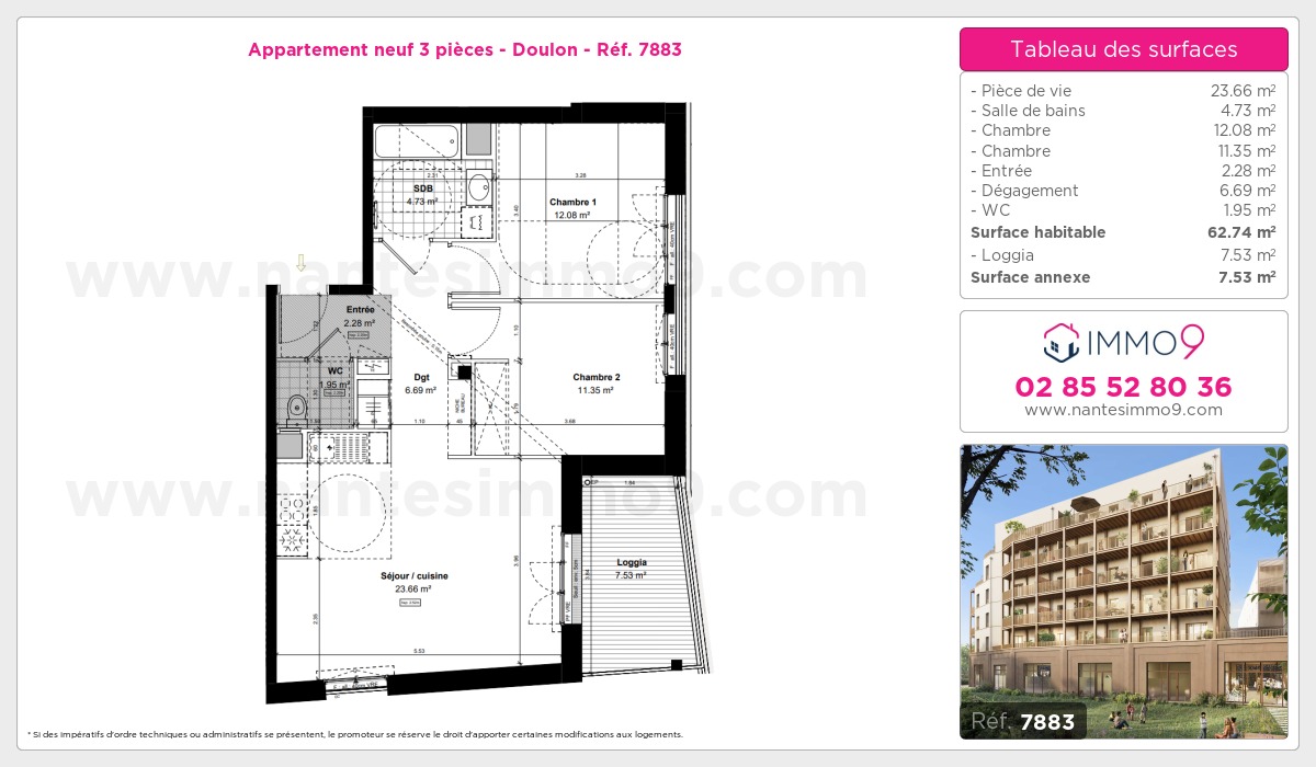 Plan et surfaces, Programme neuf Nantes : Doulon Référence n° 7883