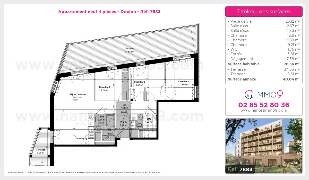 Plan et surfaces, Programme neuf Nantes : Doulon Référence n° 7883