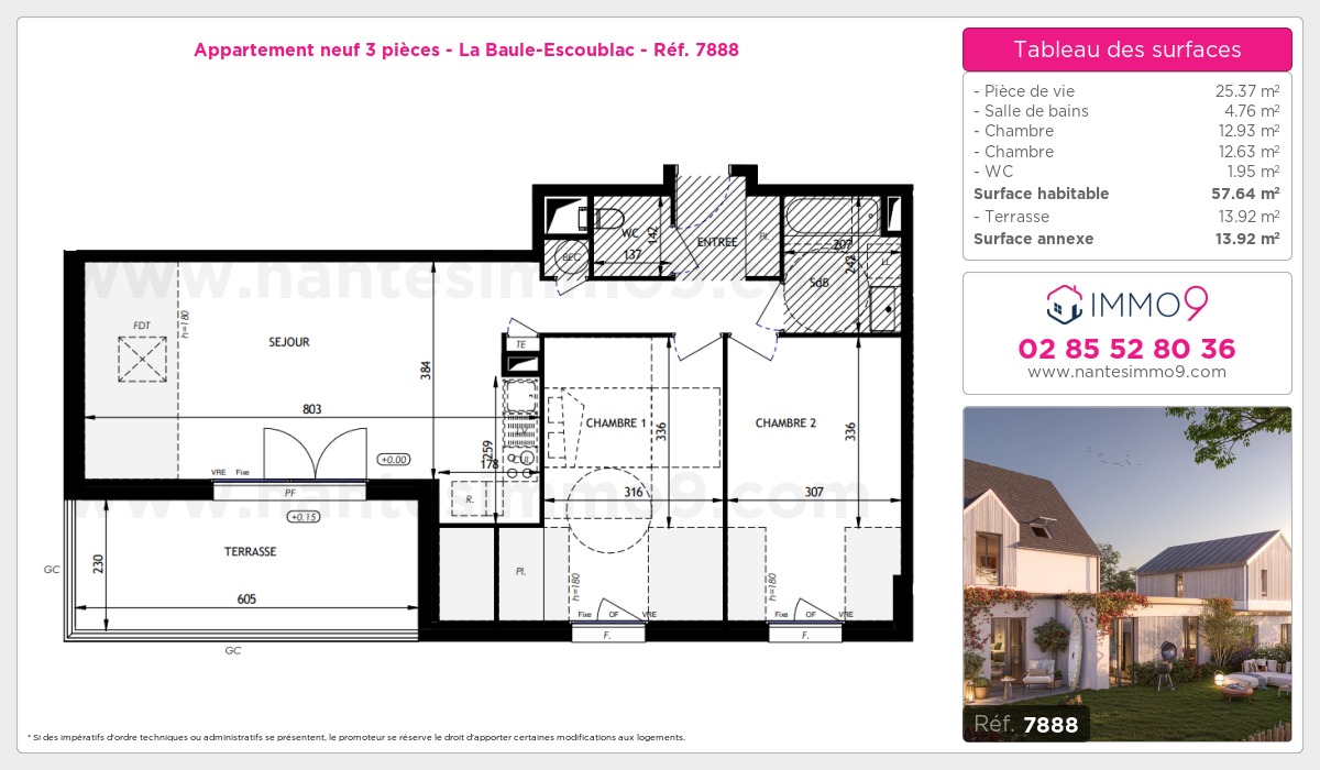 Plan et surfaces, Programme neuf Baule-Escoublac Référence n° 7888