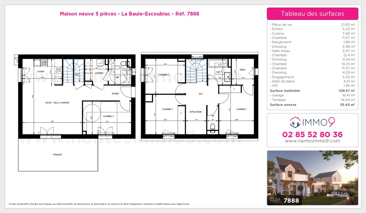 Plan et surfaces, Programme neuf Baule-Escoublac Référence n° 7888