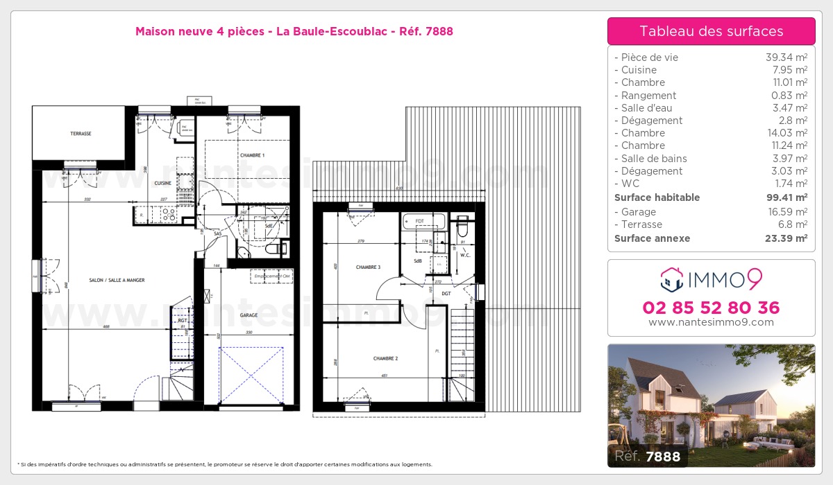 Plan et surfaces, Programme neuf Baule-Escoublac Référence n° 7888