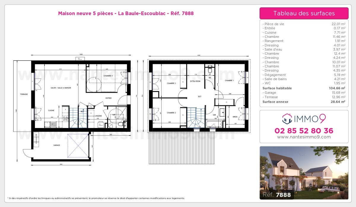 Plan et surfaces, Programme neuf Baule-Escoublac Référence n° 7888
