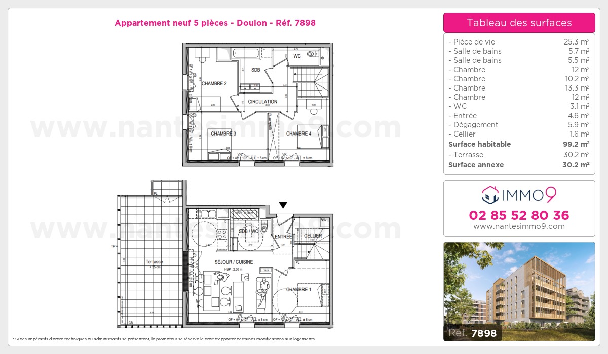Plan et surfaces, Programme neuf Nantes : Doulon Référence n° 7898