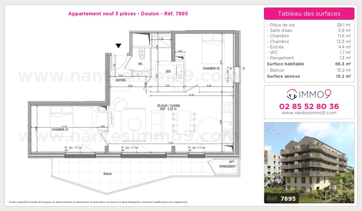 Plan et surfaces, Programme neuf Nantes : Doulon Référence n° 7895