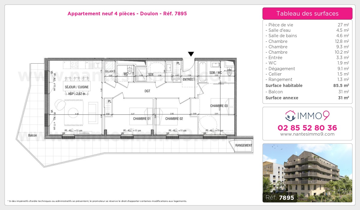 Plan et surfaces, Programme neuf Nantes : Doulon Référence n° 7895