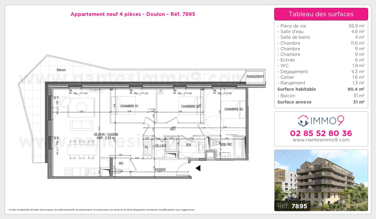 Plan et surfaces, Programme neuf Nantes : Doulon Référence n° 7895