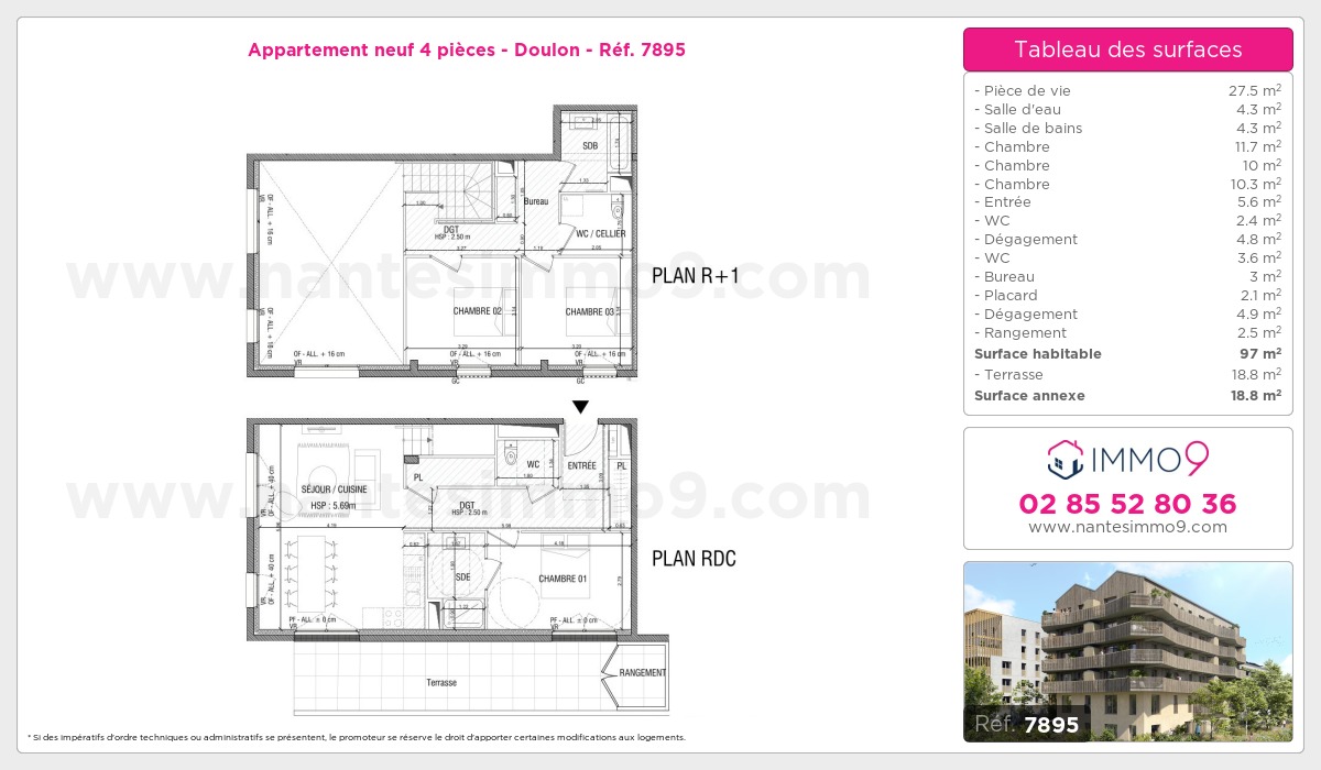Plan et surfaces, Programme neuf Nantes : Doulon Référence n° 7895