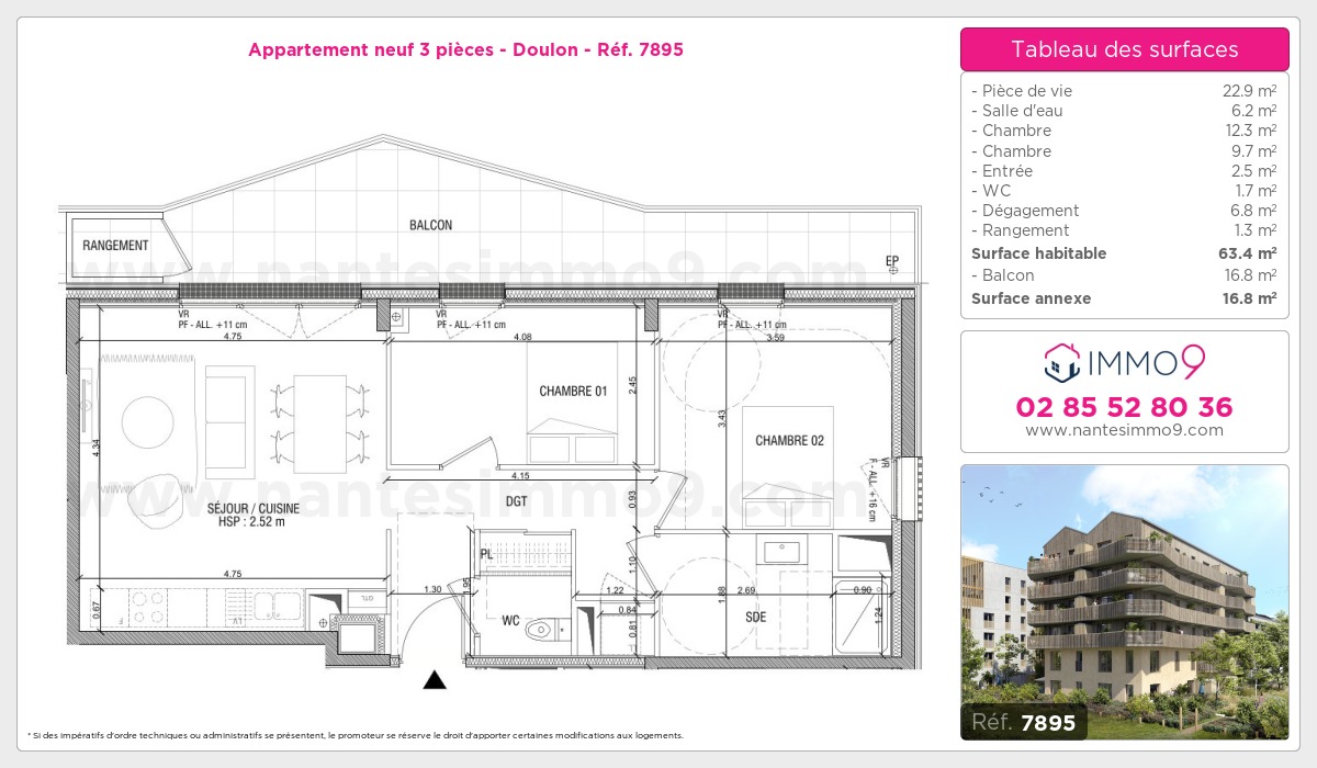 Plan et surfaces, Programme neuf Nantes : Doulon Référence n° 7895