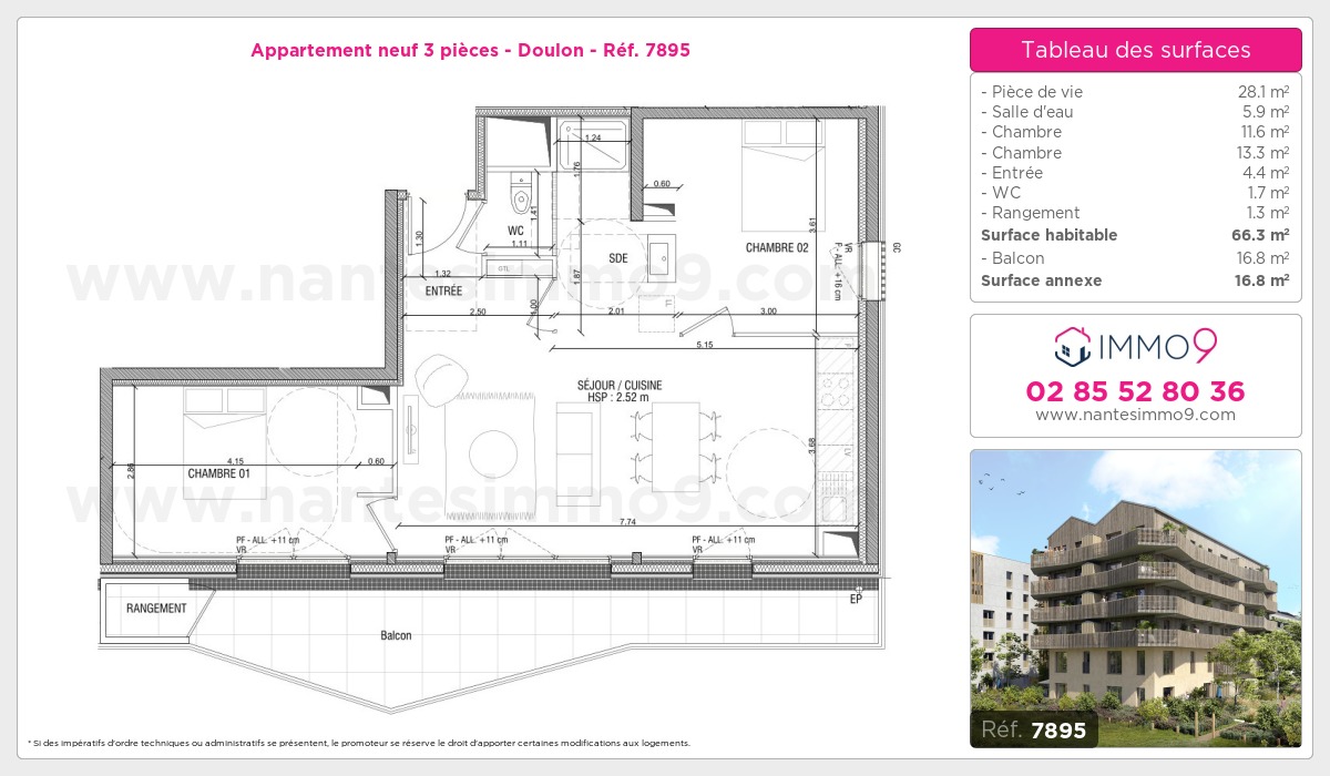 Plan et surfaces, Programme neuf Nantes : Doulon Référence n° 7895