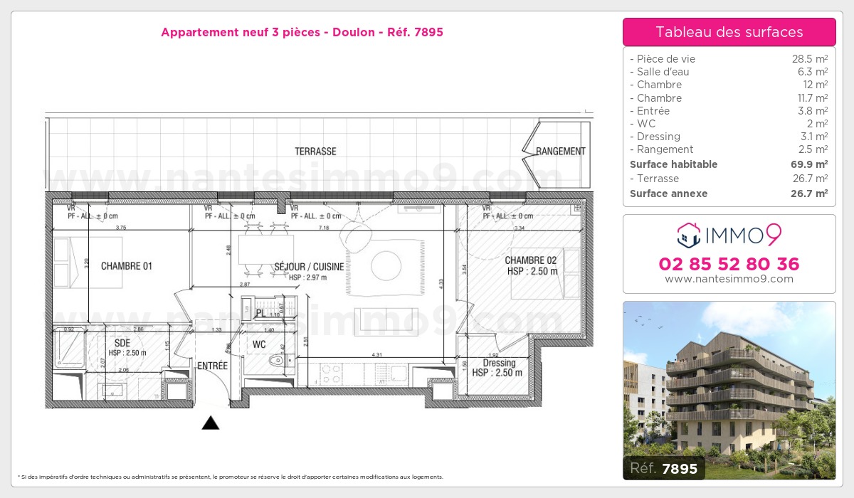 Plan et surfaces, Programme neuf Nantes : Doulon Référence n° 7895