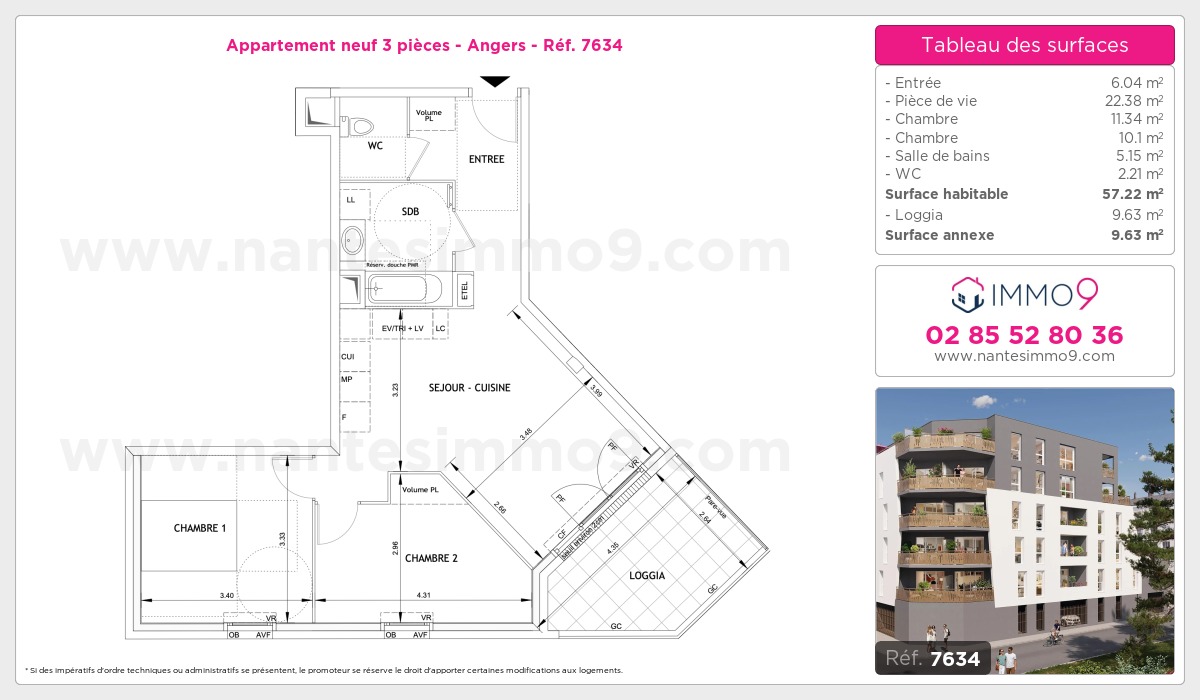 Plan et surfaces, Programme neuf Angers Référence n° 7634