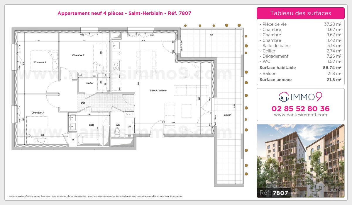 Plan et surfaces, Programme neuf Saint-Herblain Référence n° 7807