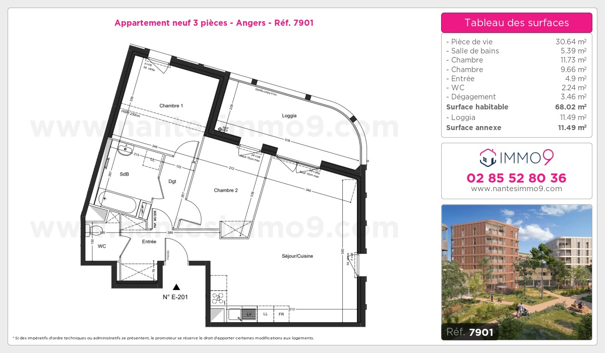 Plan et surfaces, Programme neuf Angers Référence n° 7901