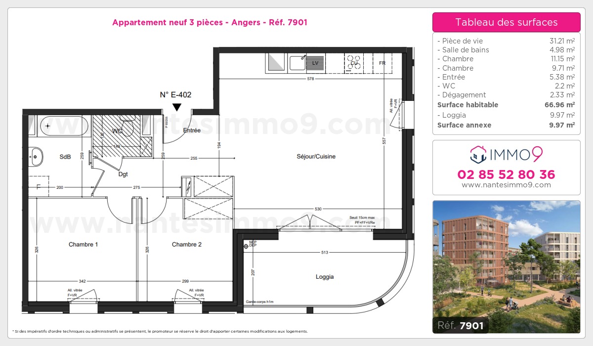 Plan et surfaces, Programme neuf Angers Référence n° 7901