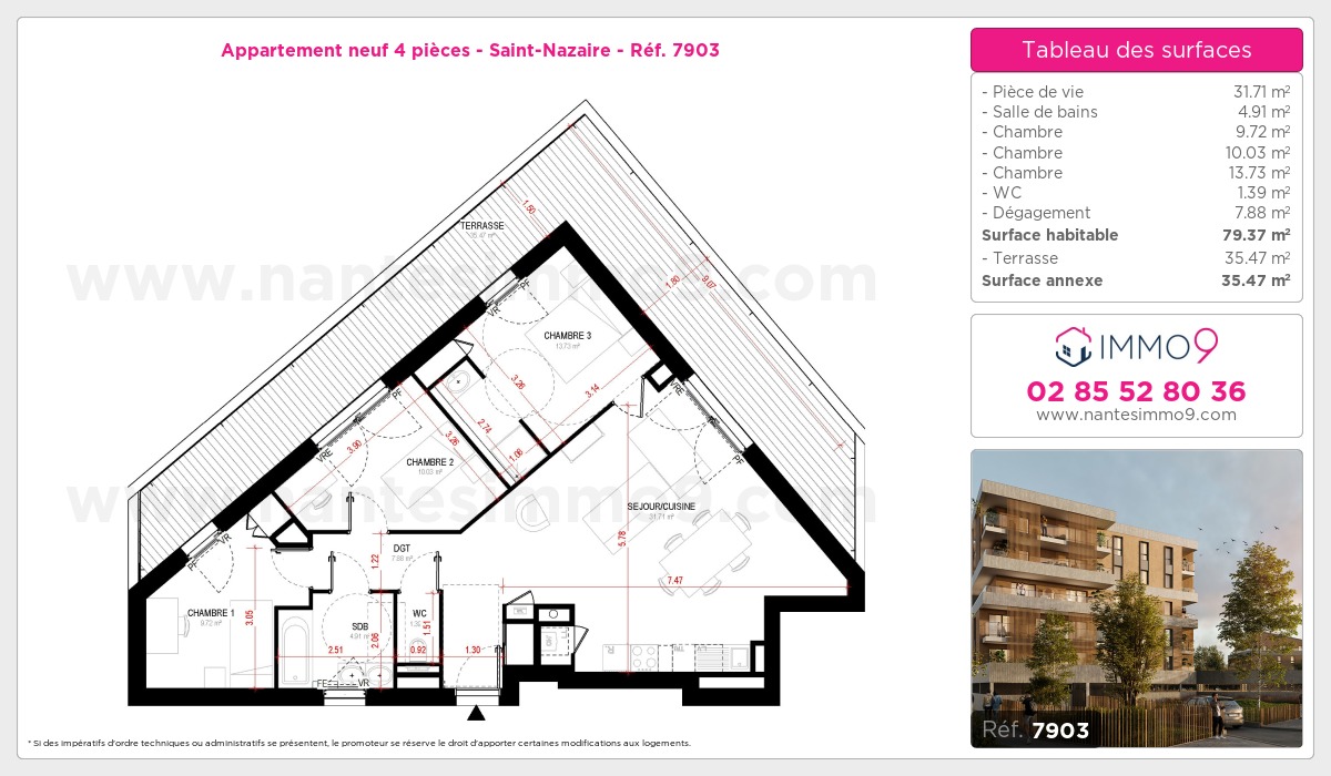 Plan et surfaces, Programme neuf Saint-Nazaire Référence n° 7903