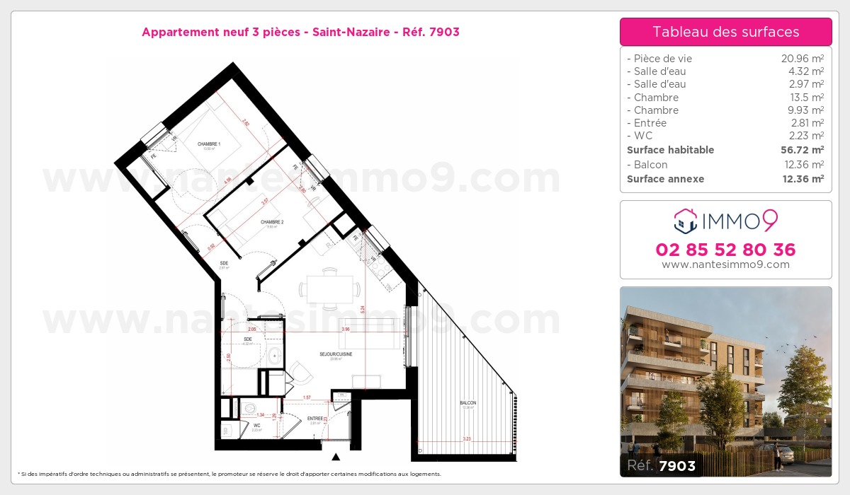 Plan et surfaces, Programme neuf Saint-Nazaire Référence n° 7903