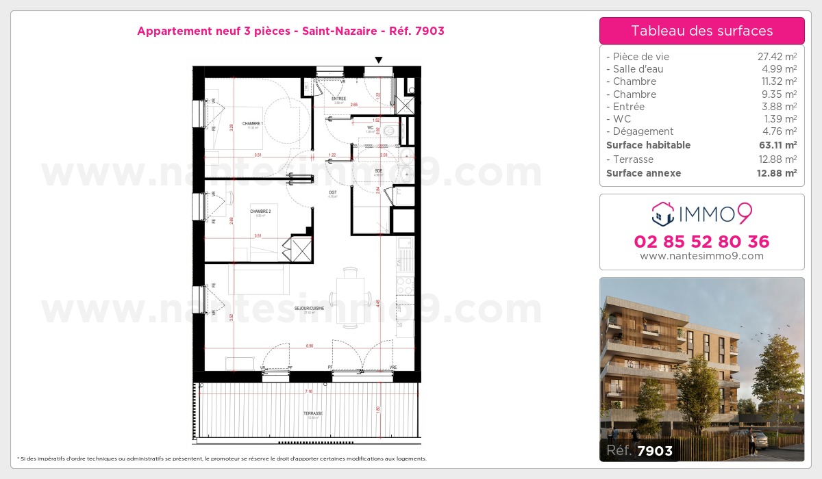 Plan et surfaces, Programme neuf Saint-Nazaire Référence n° 7903