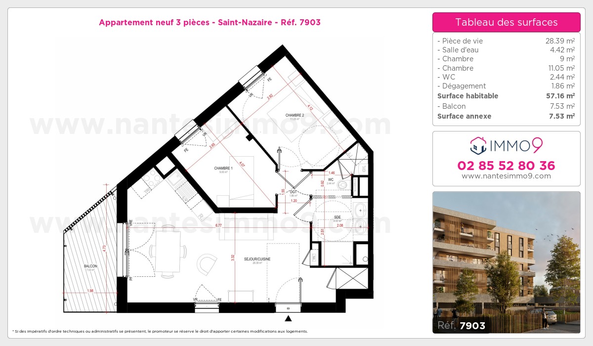 Plan et surfaces, Programme neuf Saint-Nazaire Référence n° 7903