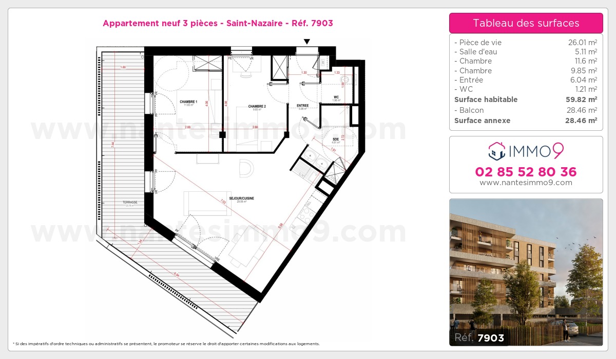 Plan et surfaces, Programme neuf Saint-Nazaire Référence n° 7903