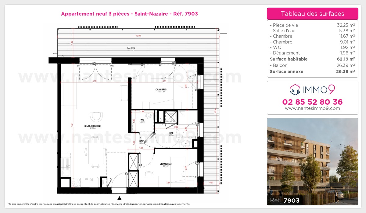 Plan et surfaces, Programme neuf Saint-Nazaire Référence n° 7903
