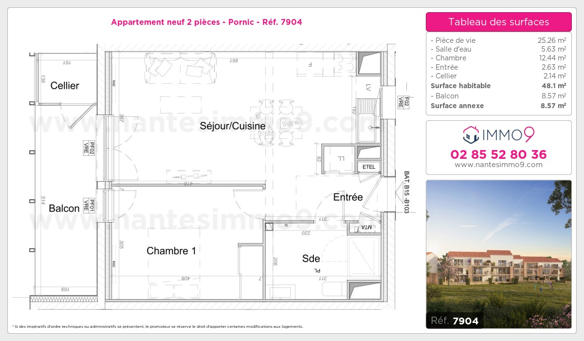 Plan et surfaces, Programme neuf Pornic Référence n° 7904