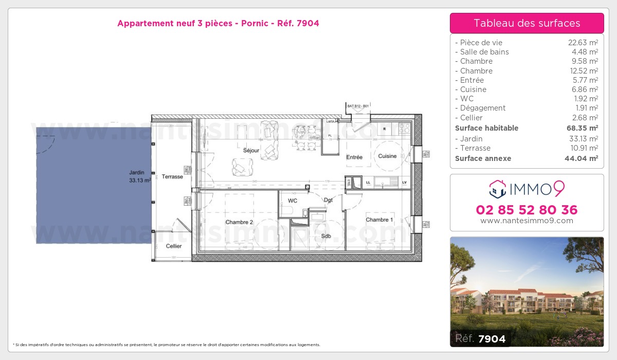 Plan et surfaces, Programme neuf Pornic Référence n° 7904