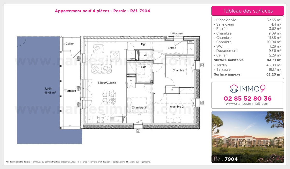 Plan et surfaces, Programme neuf Pornic Référence n° 7904