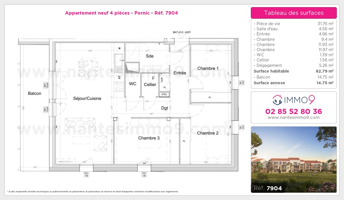 Plan et surfaces, Programme neuf Pornic Référence n° 7904