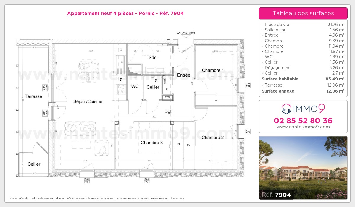 Plan et surfaces, Programme neuf Pornic Référence n° 7904