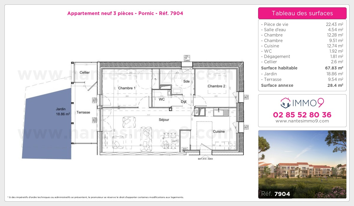 Plan et surfaces, Programme neuf Pornic Référence n° 7904