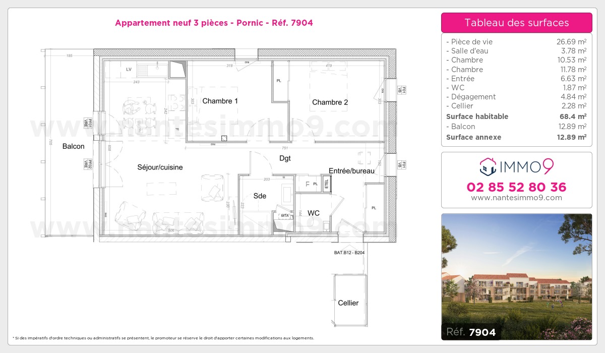 Plan et surfaces, Programme neuf Pornic Référence n° 7904