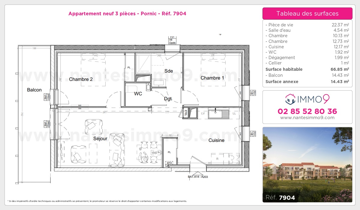 Plan et surfaces, Programme neuf Pornic Référence n° 7904
