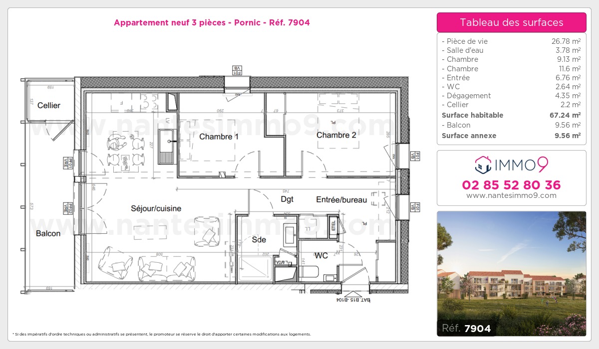 Plan et surfaces, Programme neuf Pornic Référence n° 7904
