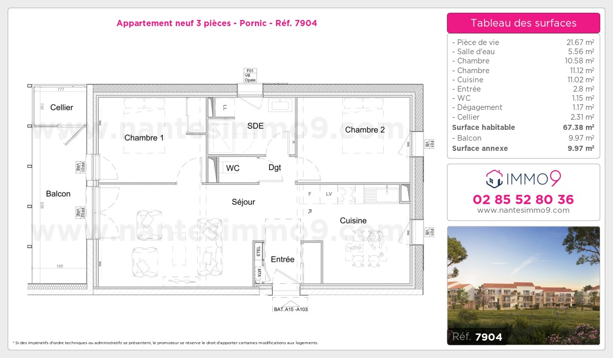 Plan et surfaces, Programme neuf Pornic Référence n° 7904