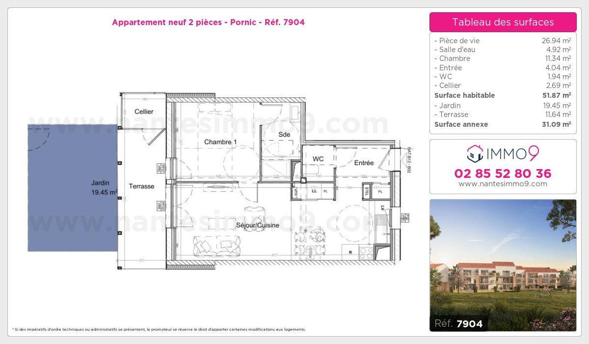Plan et surfaces, Programme neuf Pornic Référence n° 7904