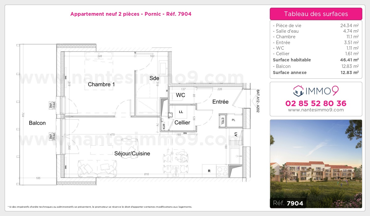 Plan et surfaces, Programme neuf Pornic Référence n° 7904