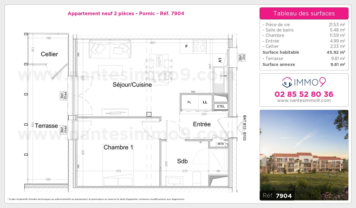 Plan et surfaces, Programme neuf Pornic Référence n° 7904