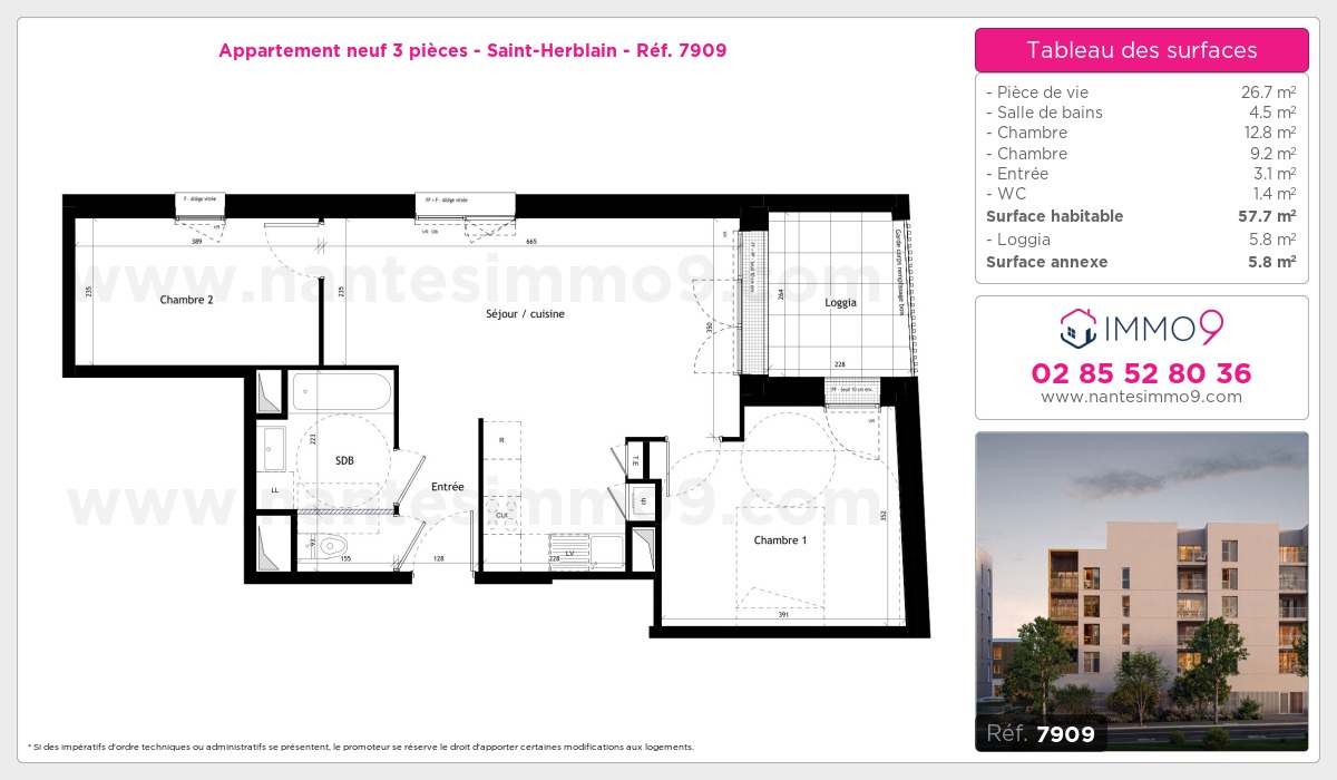 Plan et surfaces, Programme neuf Saint-Herblain Référence n° 7909